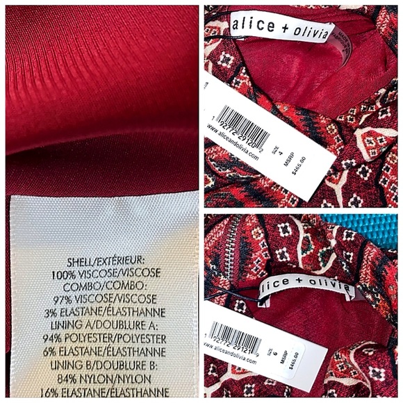 Alice + Olivia Clare Turtleneck Long Sleeve Midi Boho Burgundy Red Dress - Picture 14 of 16